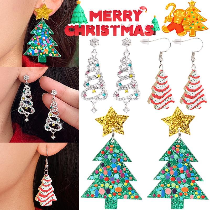 Christmas Tree Diamond Earring Women Sparkling Zircon Alloy Eardrop Girls Festival Party Lightweight Flash Sweet Dangle Earrings