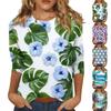 Women's Fashion Casual Round Neck 3/4 Sleeve Printed T-Shirt Ladies Top