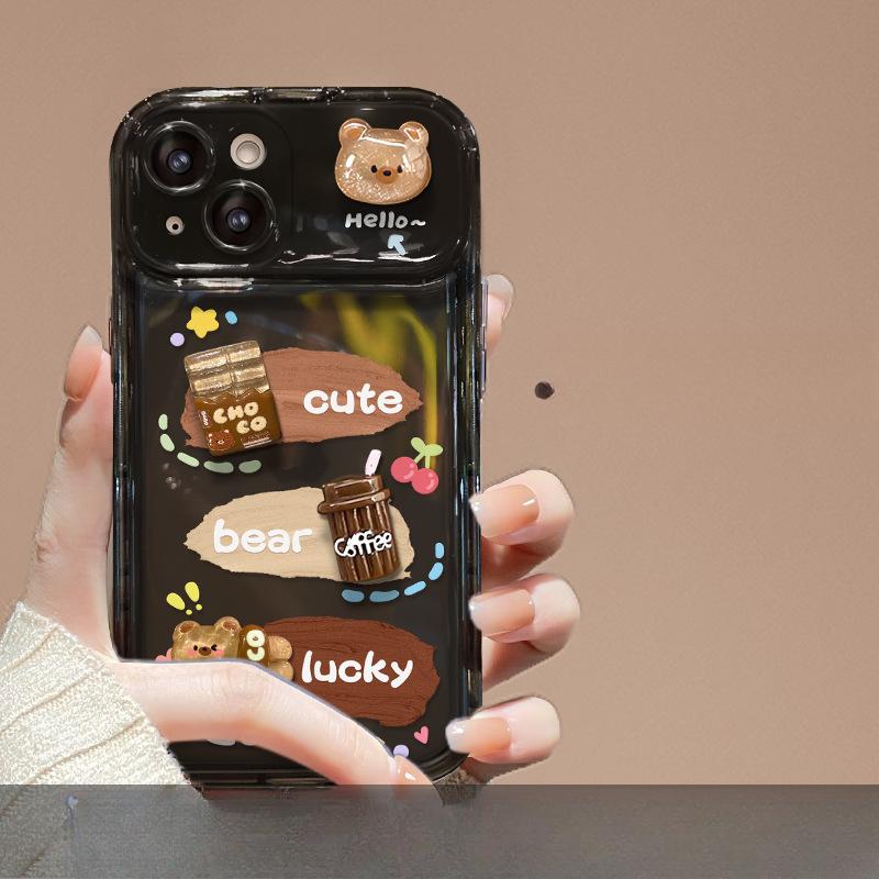 Подходит для чехла для мобильного телефона Apple 15 Promax IPhone 14 Кулон в виде куклы кофейного медведя 13 Зеркало-книжка 12 Силикон
