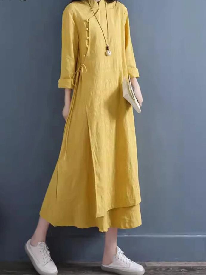 Весенние женские платья Vestidos Robe Elbise Свободные Большого размера Хлопок Лен Двухслойное Длинное платье