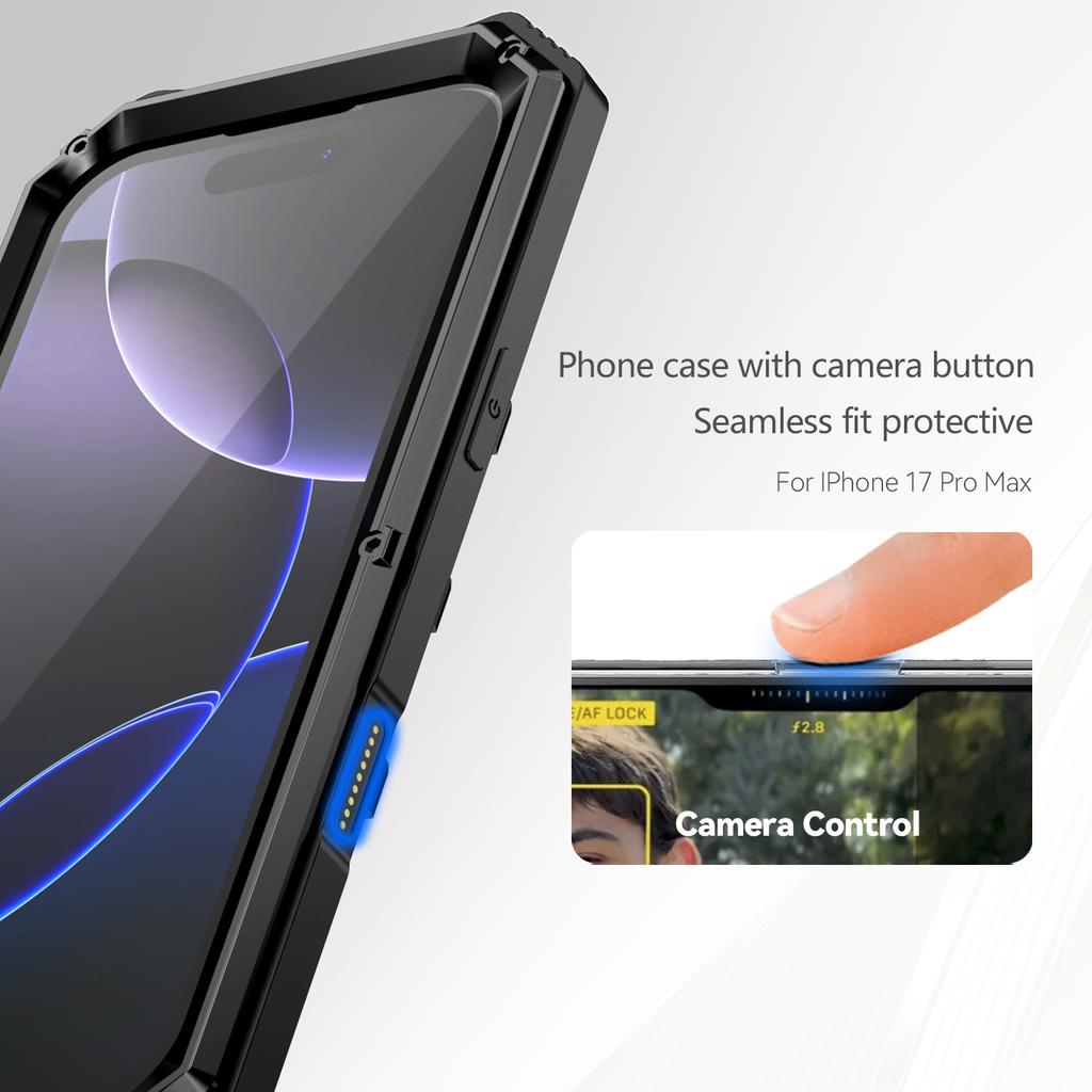 Чехол для IPhone Air 17 16e 16 Pro Max 15 Plus Ударопрочный Прочный Алюминиевый Металлический Чехол Закаленное Стекло Защита Экрана