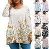 Women's Fashion Large Size Round Neck Long Sleeve Casual Print Loose Pullover Top