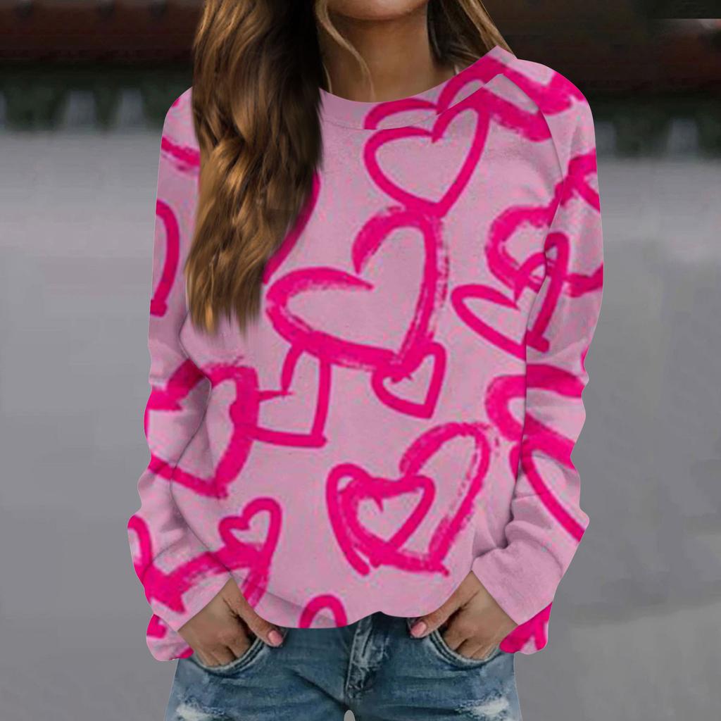 Женская модная повседневная толстовка с длинным рукавом и принтом на День святого Валентина и круглым вырезом