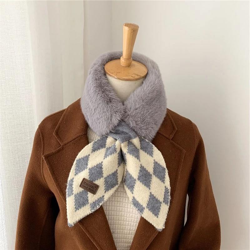 Unisex Winter Warmth Thick Knitted Fishtail Stitching Plush Collar Ladies Solid Color Wild Windproof Neck Soft Scarf