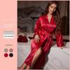 Ice Silk Long-sleeved Nightgown Summer Thin Simple Home Wear Ladies Sexy Lace-up Cardigan Bathrobe Pajamas