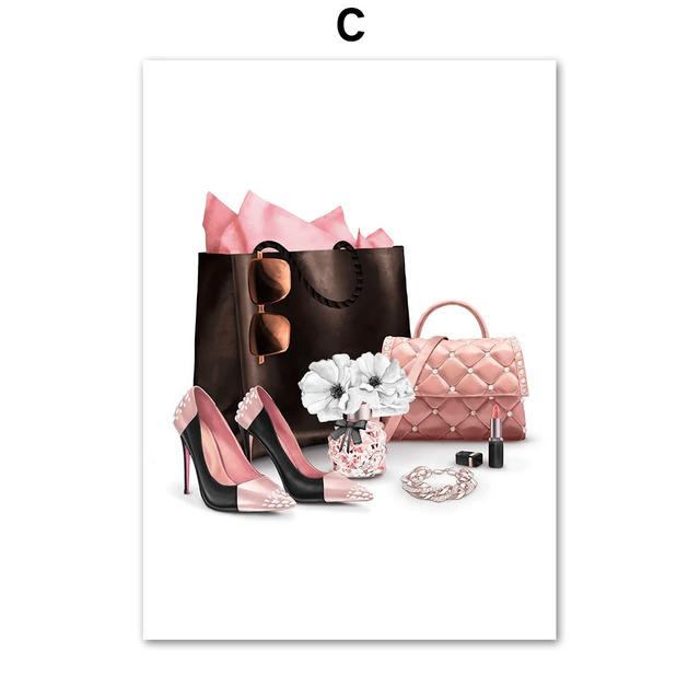 Модная девушка Париж Духи Каблуки Губная помада Макияж Искусство Холст Картина Плакаты на скандинавскую тему и принты Настенные картины Декор в гостиную без рамки