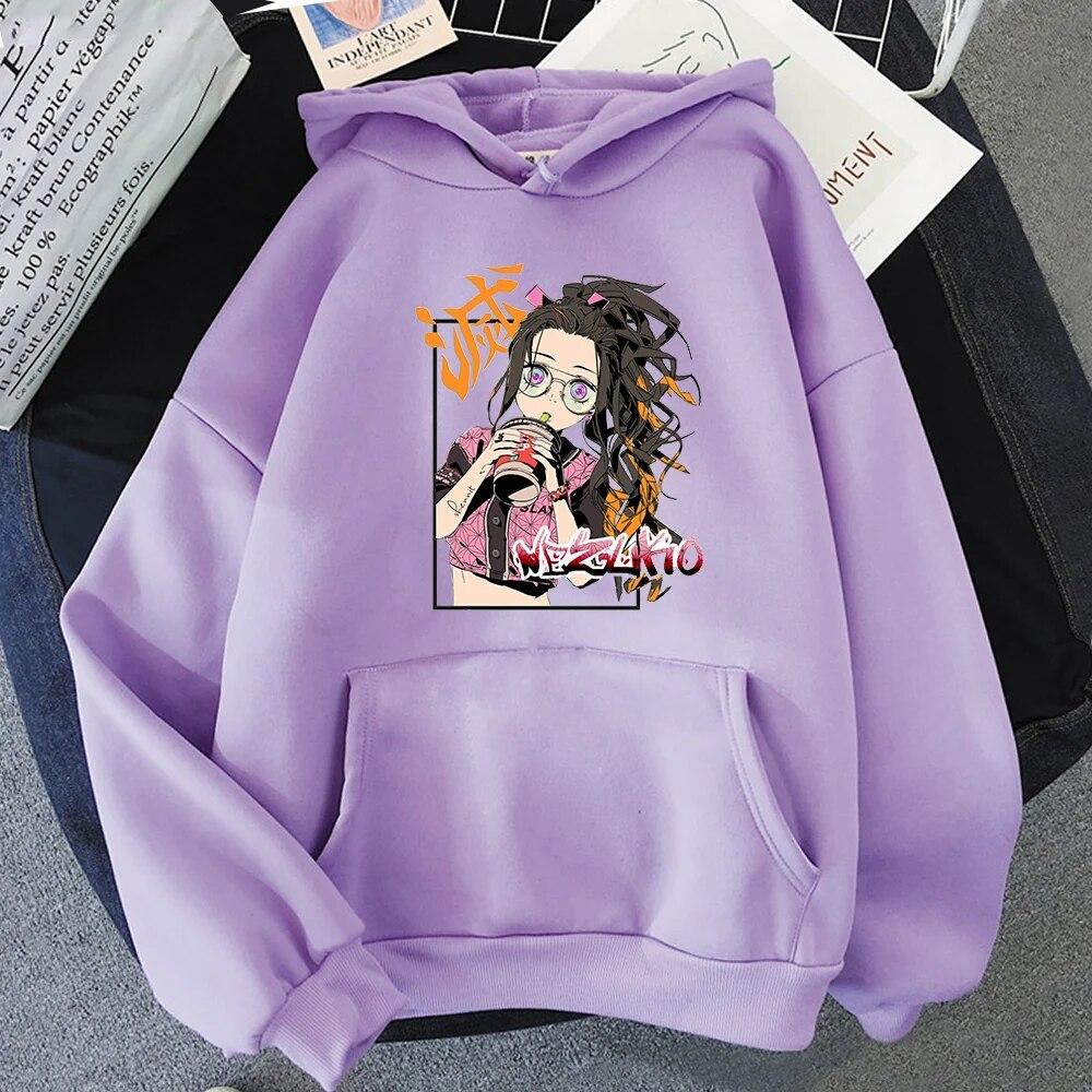 Oversized Hoodies Unisex Women Pullover Kawaii Anime Graphic Casual Hooded Kamado Nezuko Hoodie Unisex Demon Slayer Hoody Tops Unisex Hoodie