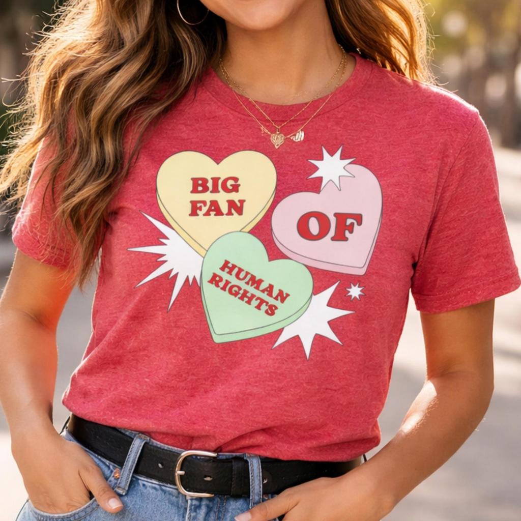 Retro Candy Hearts Human Rights T-Shirt – Feminist Activist Tee
