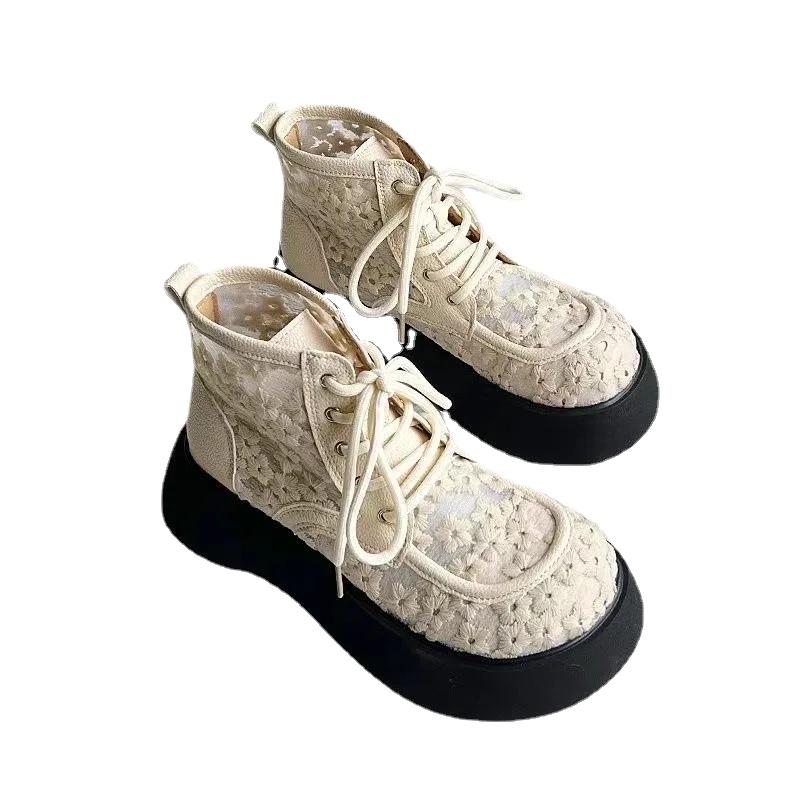 Модные летние короткие сапоги из полой сетки для женщин, тонкие дышащие туфли на толстой подошве, модные универсальные повседневные сандалии для принцессы