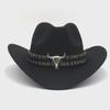 Western Cowboy-Style Wool Felt Hat with Bull Head Accent - Tibetan-Inspired Autumn/Winter Jazz Hat