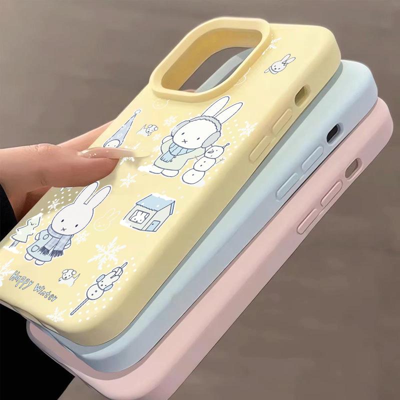 Зимний чехол-ракушка с кроликом Миффи для iPhone: Подходит для 17 Pro Max, 16, 15 Pro, 14 Plus/13 - Милый и стильный дизайн