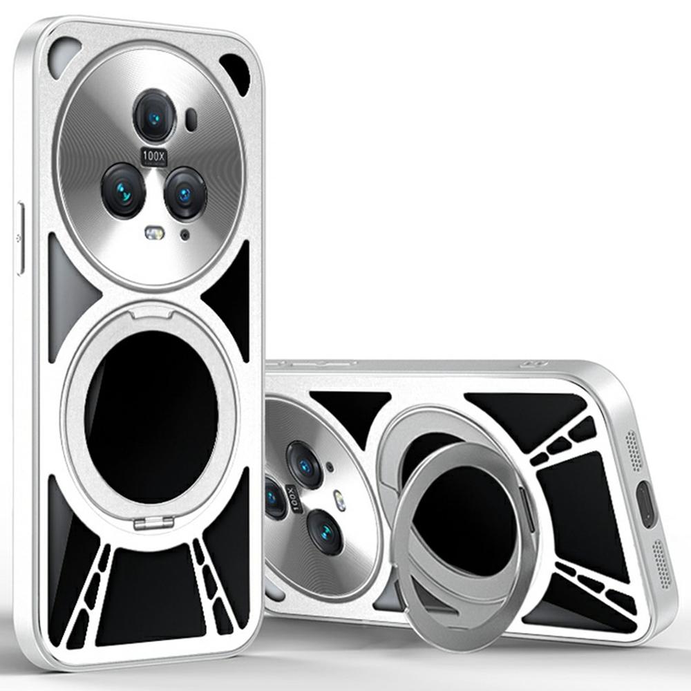 Чехол для Honor Magic5 Pro Магнитная подставка Полая теплоотводящая Силикон+ПК+Металлический бампер Чехол для телефона