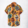 Однобортная мужская рубашка с отворотом и коротким рукавом, летняя гавайская рубашка с цветочным принтом и черепом, пляжная одежда