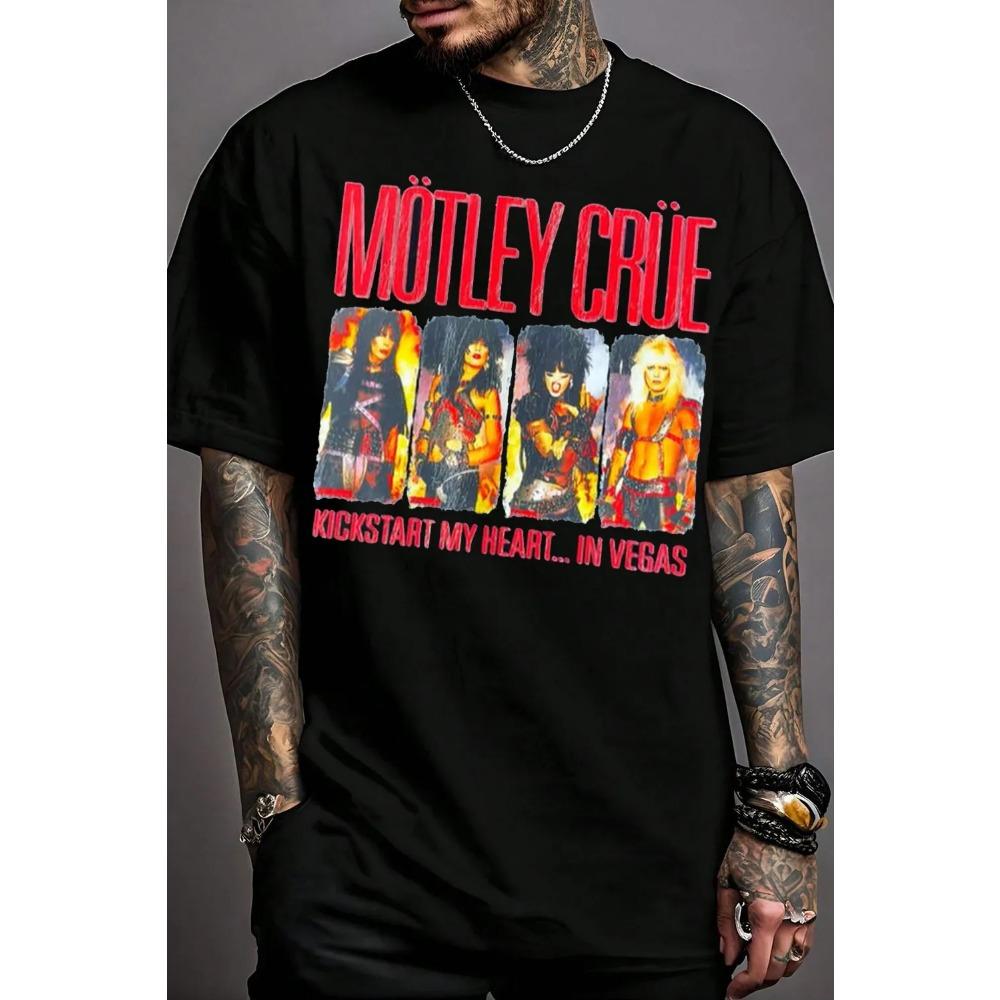 2026 Новый летний повседневный женский футболка с принтом группы Motley Crue, с круглым вырезом, свободного кроя