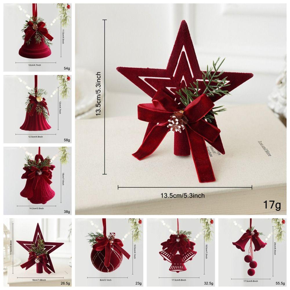 Plastic Tree Topper Wine Red Color Xmas Bell Festive Vibe Hanging Bauble Xmas Tree Decor