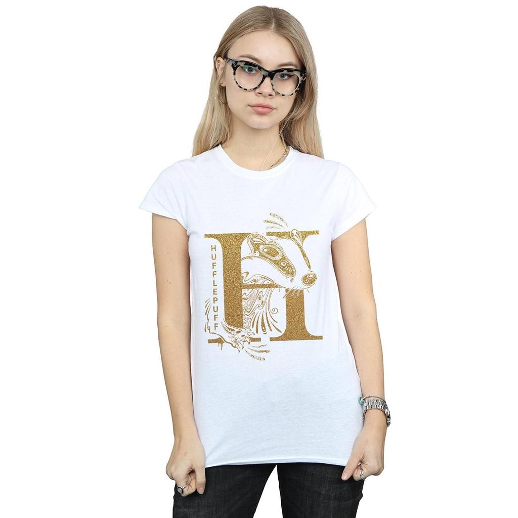 Harry Potter Womens/Ladies Hufflepuff Glitter Cotton T-Shirt