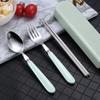 Spoon Fork Chopstick Cutlery Set Lunch Tableware With Box Portable Travel Use Dinnerware Kit Stainless Steel Kitchen Accessories