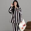 Pajamas Ladies Autumn And Winter Flannel Homewear Winter Coral Fleece Thickened Fleece Warm Striped Set