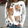 Women's Long-Sleeve T-Shirt Autumn Casual Long-Sleeve T-Shirt Top Funny Cat Print Fashion Plus Size Loose-Fit Women's Clothing