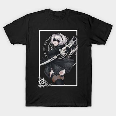 2b Nier Automata Ваифу Футболка Аниме Nier Automata Ваифу Сэмпай Черная Футболка V6