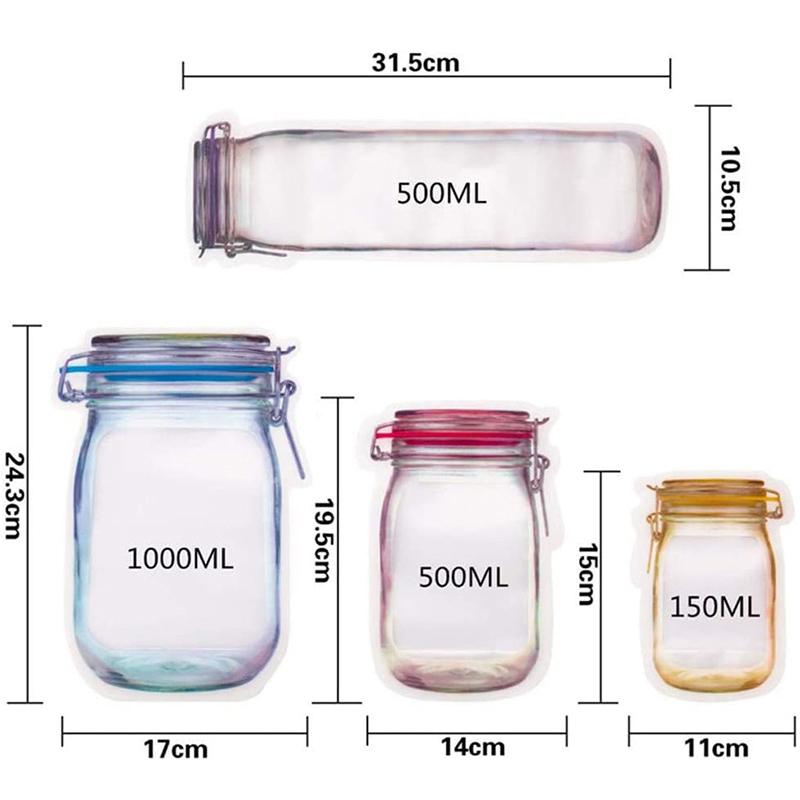 Бутылки Mason Jar, сумки на молнии, без BPA, бутылки Mason, сумка для закусок, уплотнение, свежие герметичные пакеты, герметичный домашний органайзер