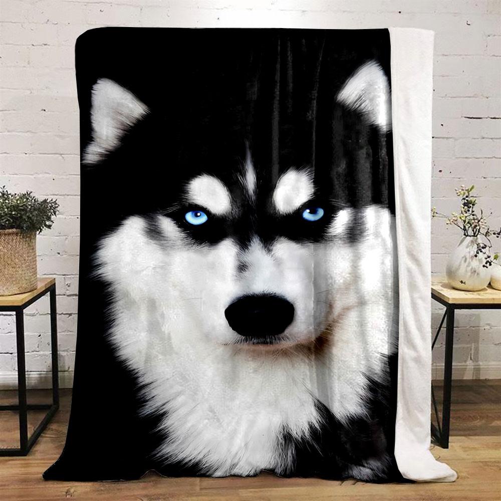 Blue Eyed Husky Plush Blanket bedroom Blanket for Livingroom Couch lunch break Soft throw for Friend's festival Gift