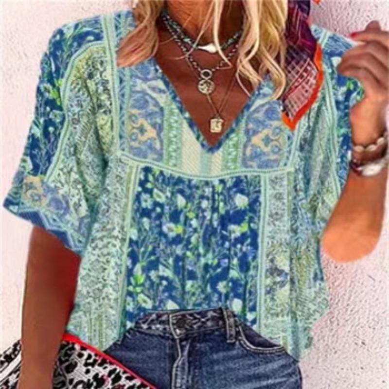 Летняя новая женская футболка с короткими рукавами и V-образным вырезом с принтом бабочки 3D