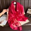 Large Luxury Silk Scarf Flower Embroidery Shiny Lace Scarf Fashion Women Hijab Shawls  Lady
