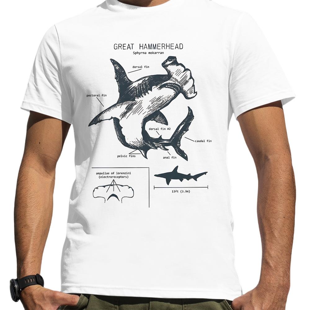Hammerhead Shark Anatomy Shark Lover T-Shirt Summer Men Street Hip Hop Punk Style Boy Loose Oversized Casual Fashion Tees