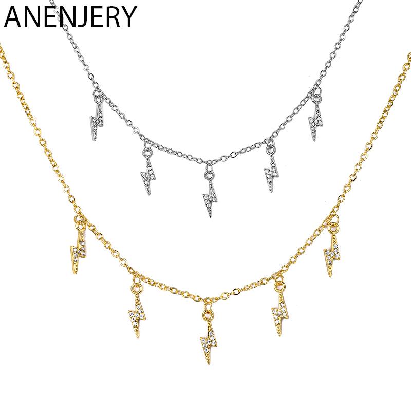 ANENJERY Кулон с кубическим цирконием и геометрической волной, ожерелье с кисточкой, женское колье из 18-каратного золота, посеребренного медного колье, цепочка на ключицу