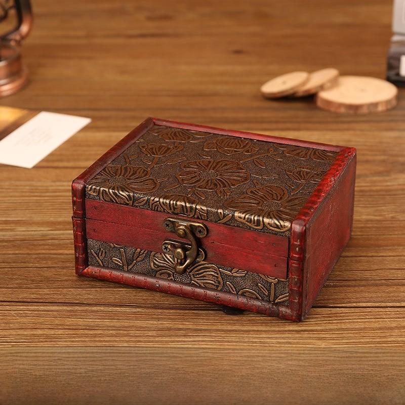Style Vintage Wooden Box With Lock For Organizing Jewelry Accessories Decoration
