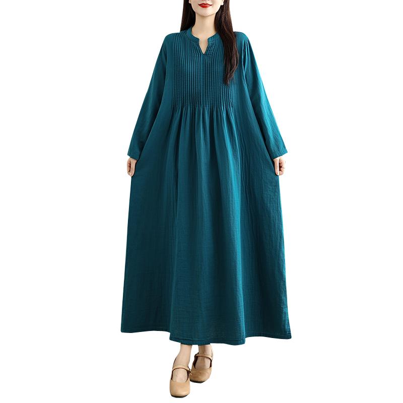 DIMANAF 2025 Women Plus Size Autumn Long Dress Loose Casual Oversize Long Sleeve Maxi Vintage Dress Cotton
