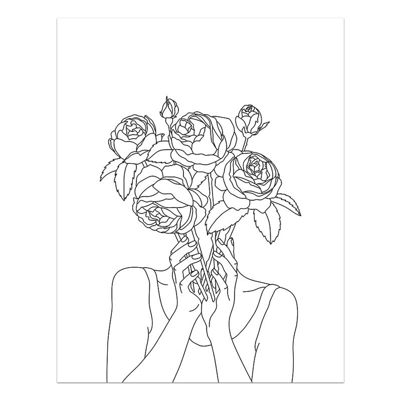 Черно-белые сексуальные женские настенные художественные печати, абстрактные простые линии, холст, живопись, цветочные постеры, фотографии для домашнего декора