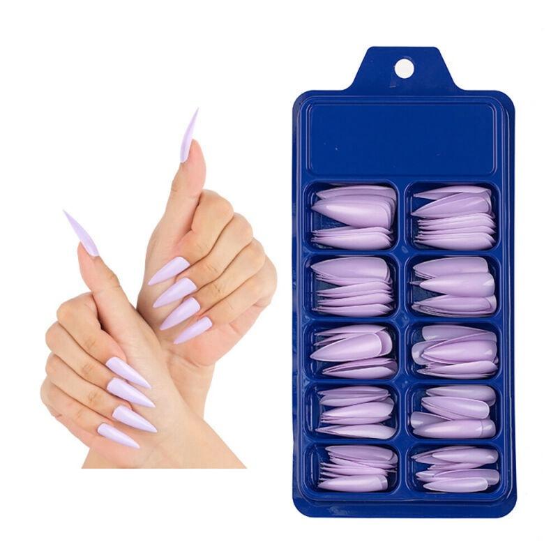 Manicure Nail Tips False 100 Pcs Matte Solid Colour Long Stiletto Simple Full Cover Nails Art