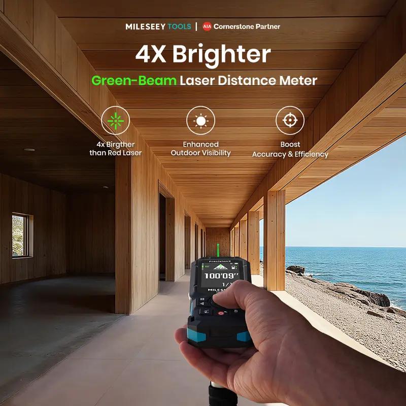Mileseey Лазерный дальномер S50 120 м, перезаряжаемый, зеленая лазерная рулетка с Bluetooth, технология Powerburst, лазерная метка
