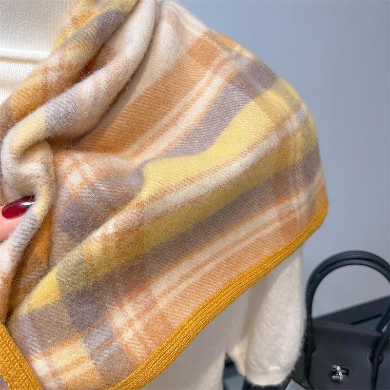 Autumn and Winter Double-sided Plaid 100 Wool Scarf Women's Style Sub-triangle Scarf Scarf Thickened Warm Shawl