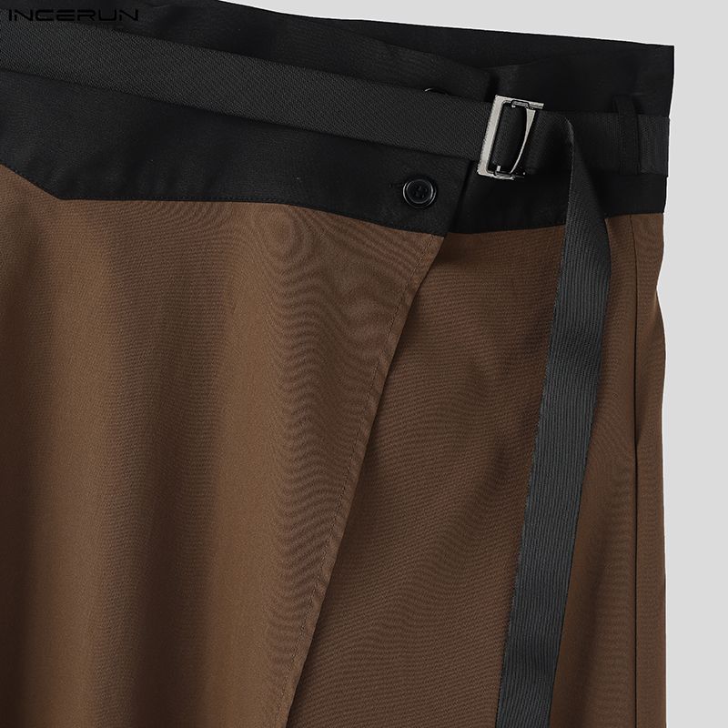 INCERUN Женские Мужские Пэчворк Высокая Талия Пояс Повседневные Складки Воланы Плиссированные Юбки