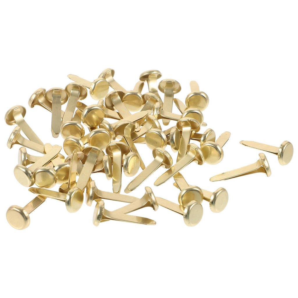 50 Pcs Double Prong Brass Brads For Paper Fasteners Decorative Metal Handcraft Supplies Kids Legged Nails Two Prong Round