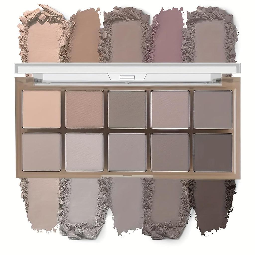 Палитра теней для век Smoky Eye Shadow из 10 цветов. Стойкий матовый и мерцающий финиш. Черные, коричневые, коралловые, розовые, земляные тона для контурирования лица и повседневного макияжа.