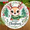 Рождественская деревянная табличка с очаровательным узором лося - Круглая табличка «Счастливого Рождества» для входной двери, настенный декор - Идеальное рождественское украшение
