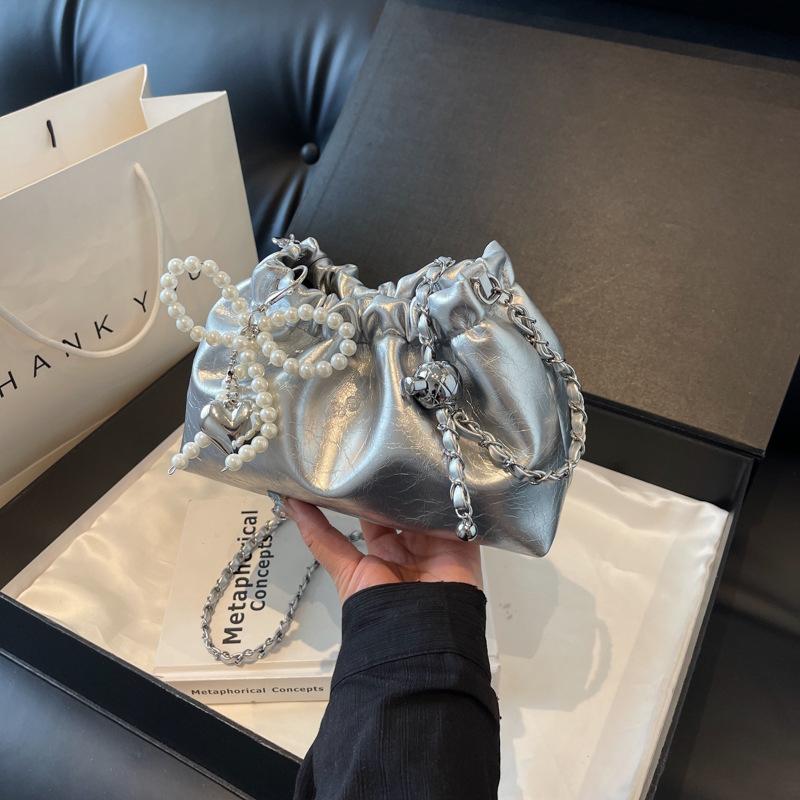 Модные однотонные женские сумки через плечо, летняя простая сумка-ведро с цепочкой, женский кошелек, сумка на одно плечо для поездок