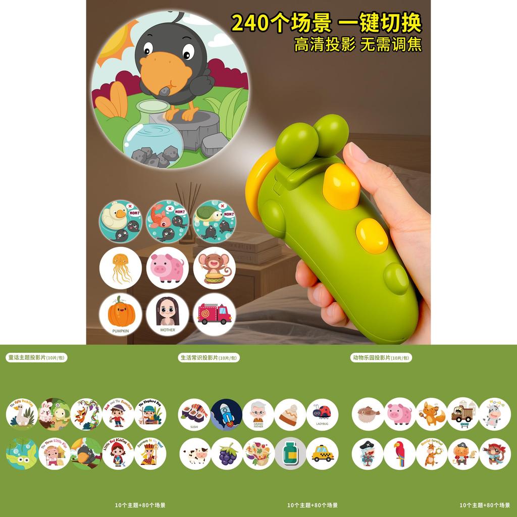 Проектор-игрушка для сна ребенка с фонариком и слайдами историй для детей