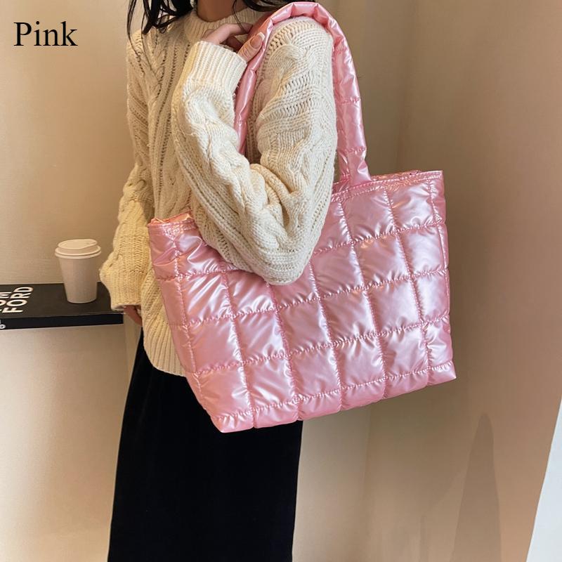 Зимняя сумка через плечо для девочек, большая вместительная сумка с глянцевой поверхностью, однотонная сумка, простой стиль для покупок, путешествий, работы, хранения вещей