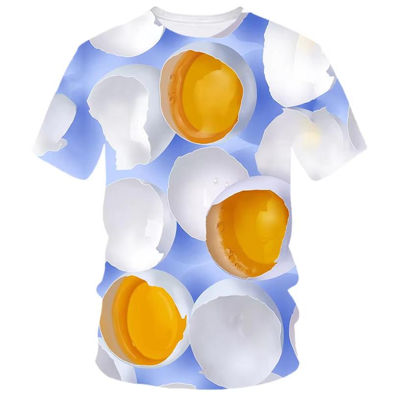 Funny Egg Pattern T-shirts 3D Printing Food Short Sleeve Round Neck Cool Design Men's T-shirts