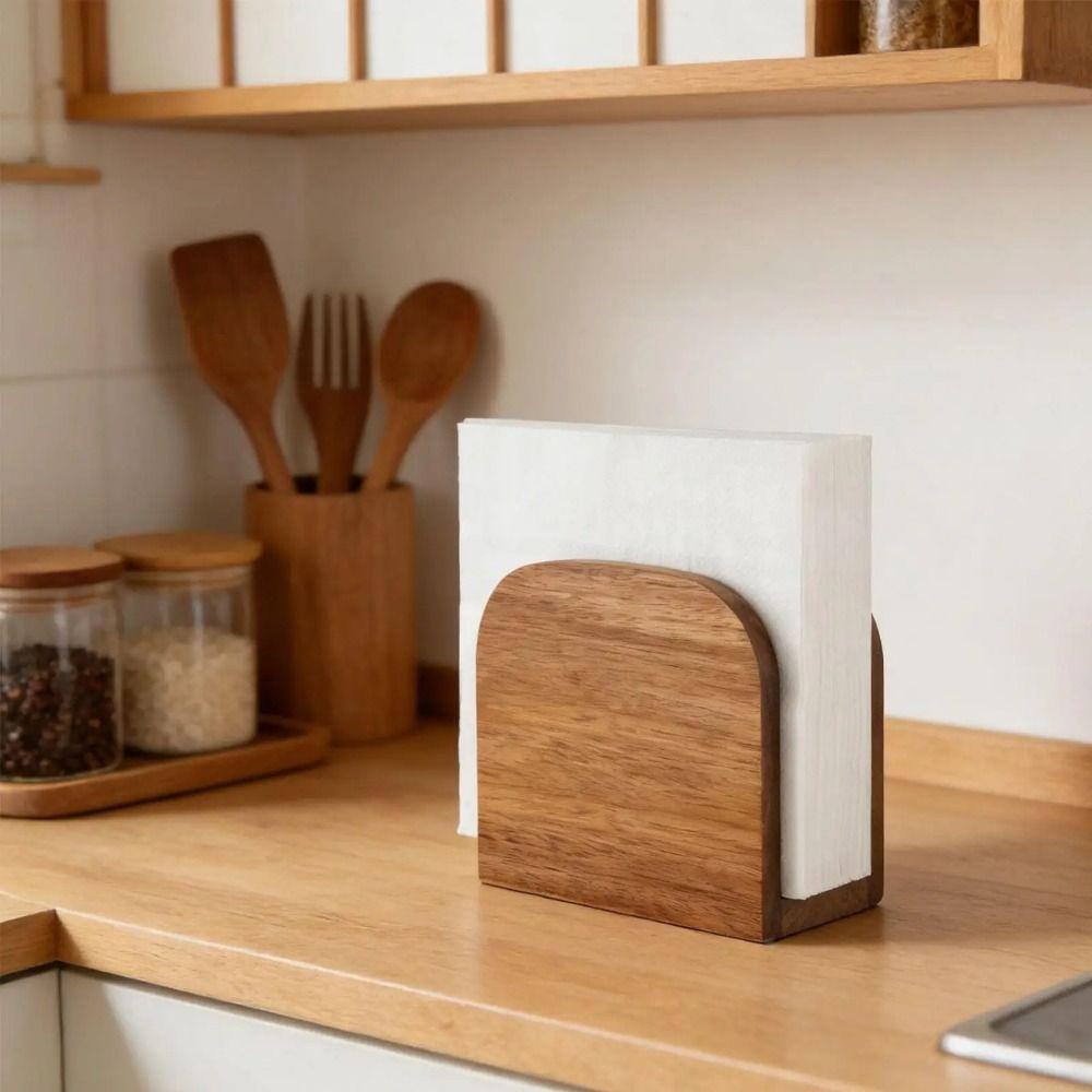 Upright Design Wooden Tissue Holders Solid Wood Wood Paper Box Napkin Storage Racks House Party