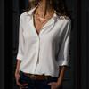 Women Elegant Solid Chiffon Blouse Spring Summer Casual Long Sleeve V Neck Loose Shirt Office Lady Tunics Oversized Tops