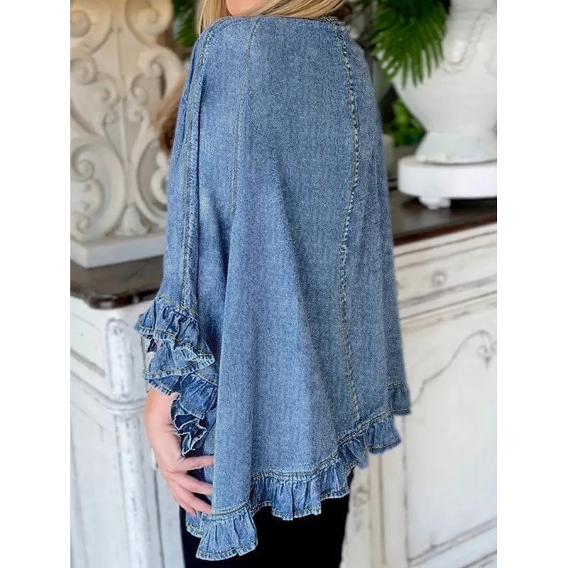 Женская джинсовая куртка 2026 года в стиле кросс-боди с дизайном в виде мятой текстуры