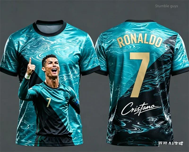 Мужская футбольная футболка Ronaldo №7 с AI-узором, 3D-печать, оверсайз, спортивная, с коротким рукавом, для детей, унисекс, летний тренд 2026