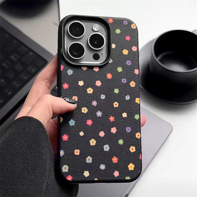 Cute Little Flowers Print Matte Slim Phone Case For iPhone 16 Pro Max 15 Pro 14 13 12 11 Leather Texture Shockproof TPU Soft Bumper Cover
