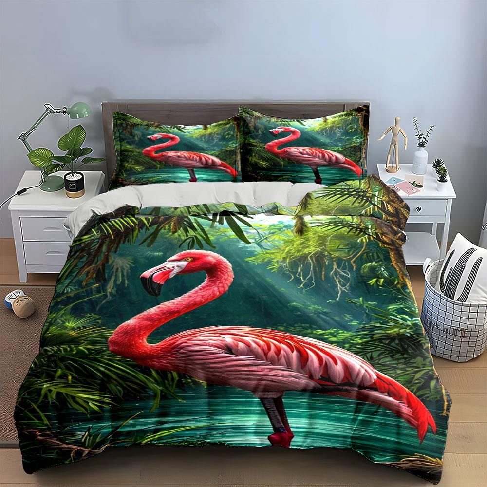 Pink flamingo with foliage. Bedding sets Duvet cover sets Duvet covers Pillowcases(1*Duvet Cover 2*Pillowcases without duvet insert)